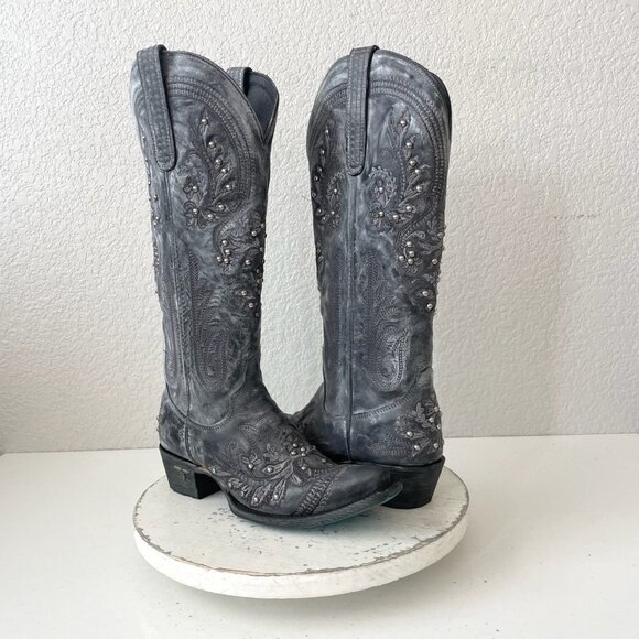 Lane boots Shoes - Lane Santorini Womens Cowboy Boots 7.5 Black Gray Western Cowgirl Mid Calf Tall